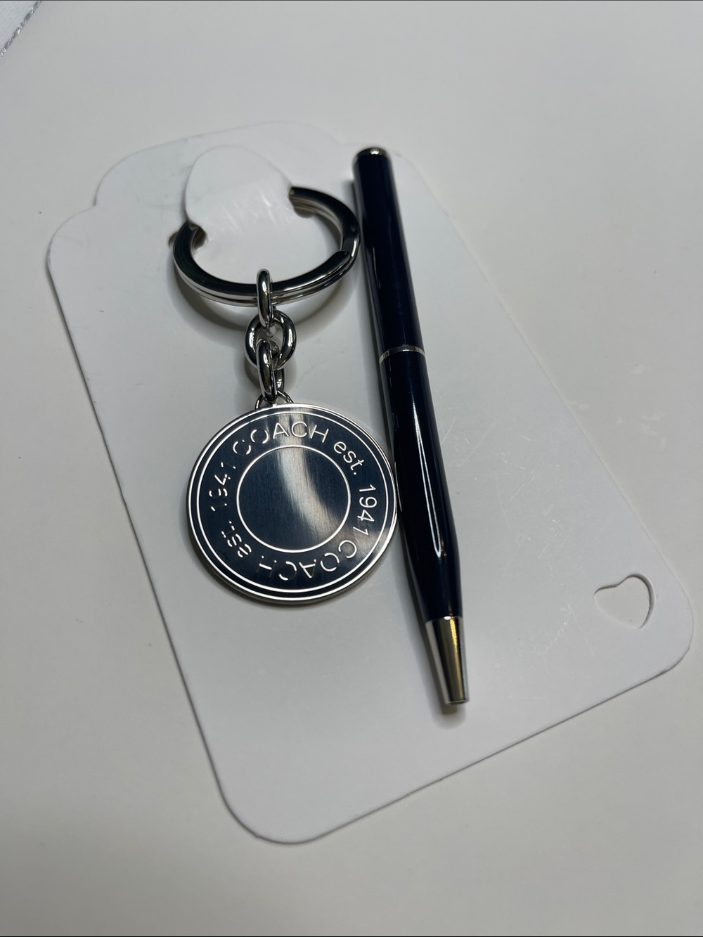 Coach Black Enamel and Silver-Tone Round Logo Key Ring and Coach Pen - Picture 5 of 6